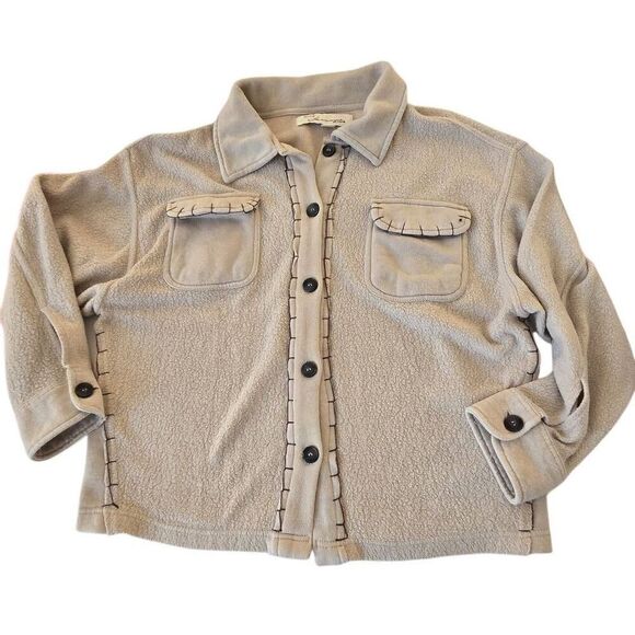 Vintage Havana Womens Button Front Burnout Oversized Sherpa Shacket Beige Medium - Picture 4 of 11